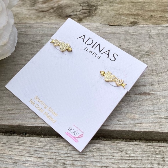 NWT ADINAS PAVE HEART ARROW GOLD STUD EARRINGS - Picture 5 of 8